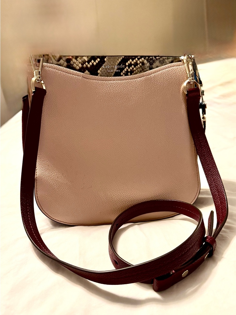 kate spade blush crossbody bag with burgundy strap